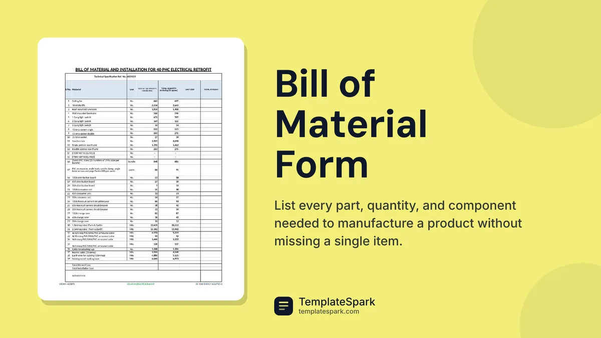 Bill of Material Form Bill of Material Form