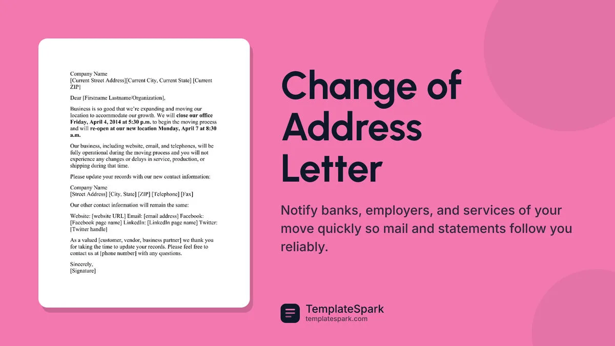 Change of Address Letter Change of Address Letter