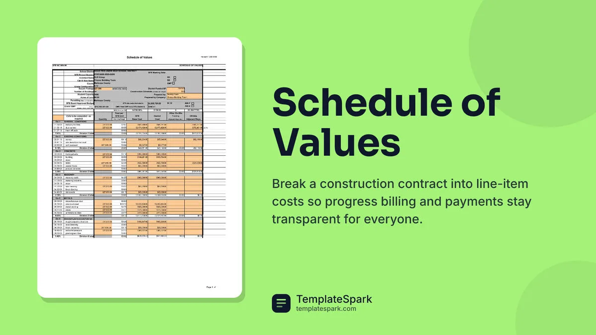 Schedule of Values Schedule of Values