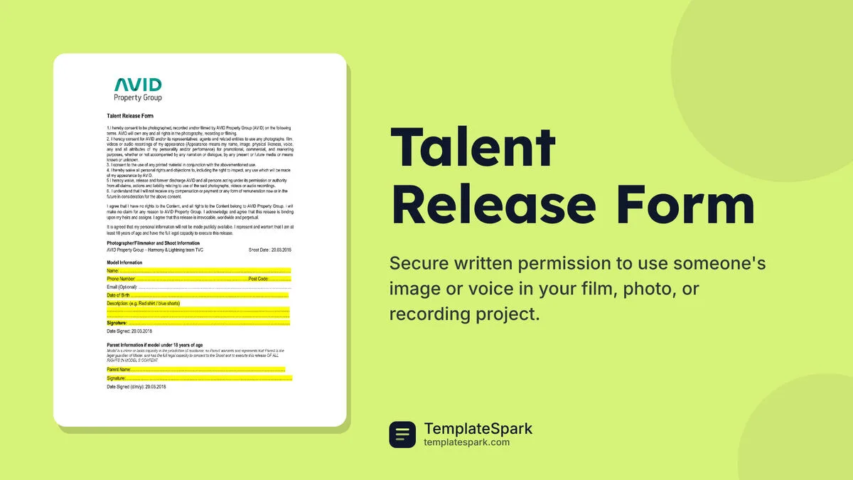 Talent Release Form Talent Release Form