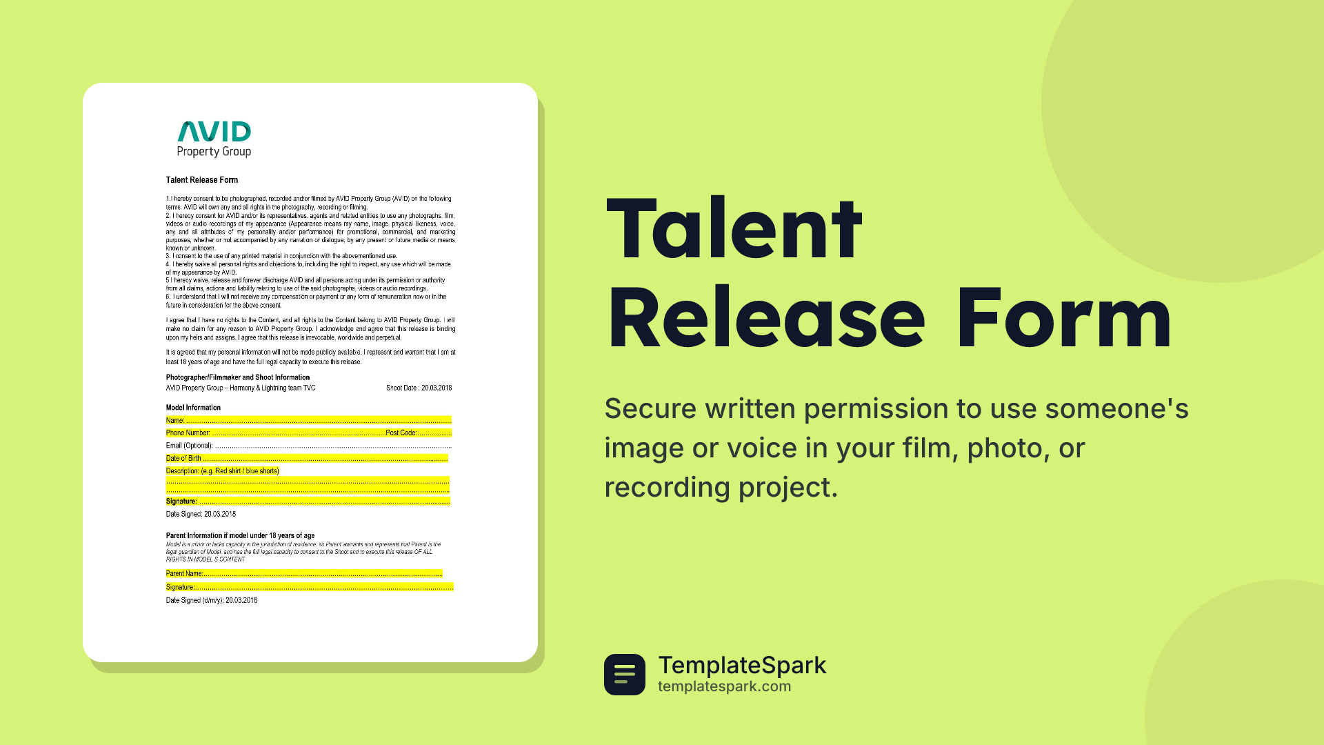 Talent Release Form preview