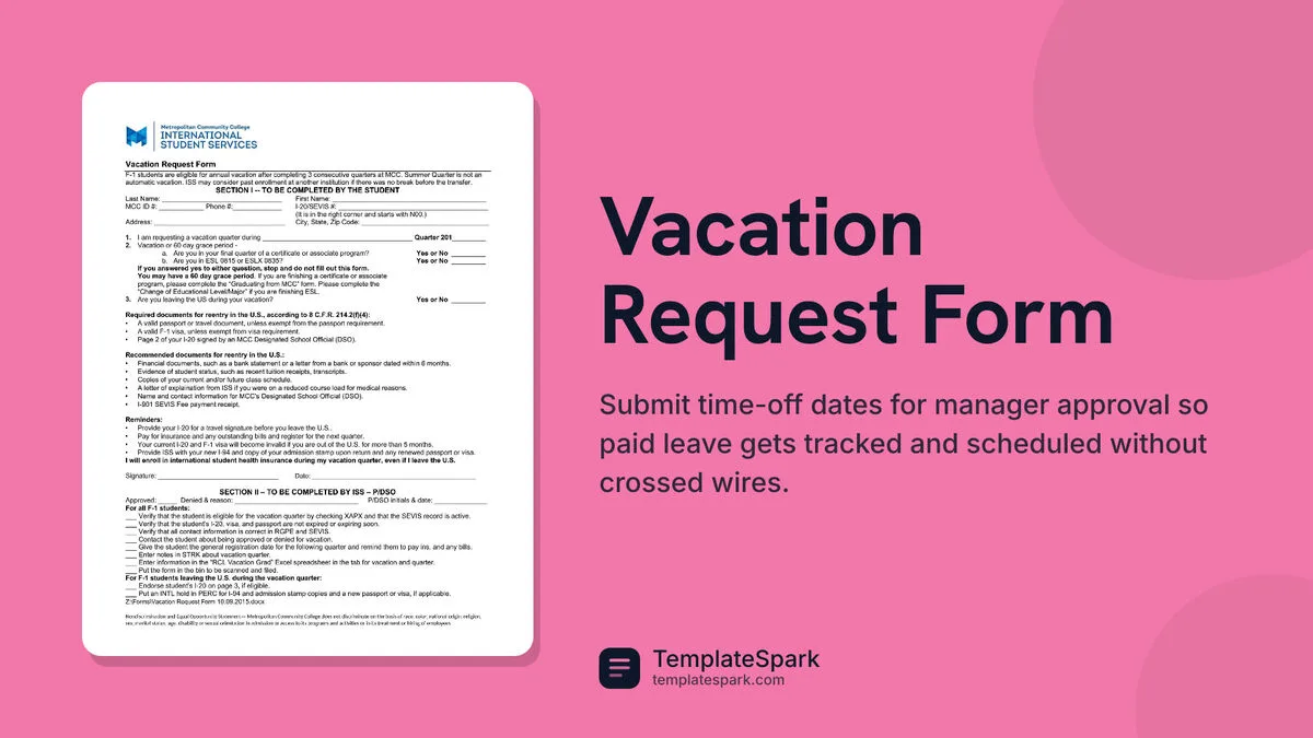 Vacation Request Form Vacation Request Form