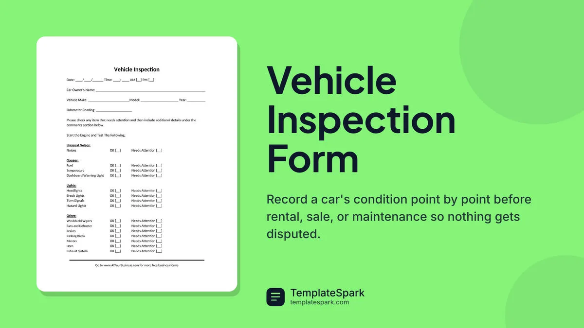 Vehicle Inspection Form Vehicle Inspection Form