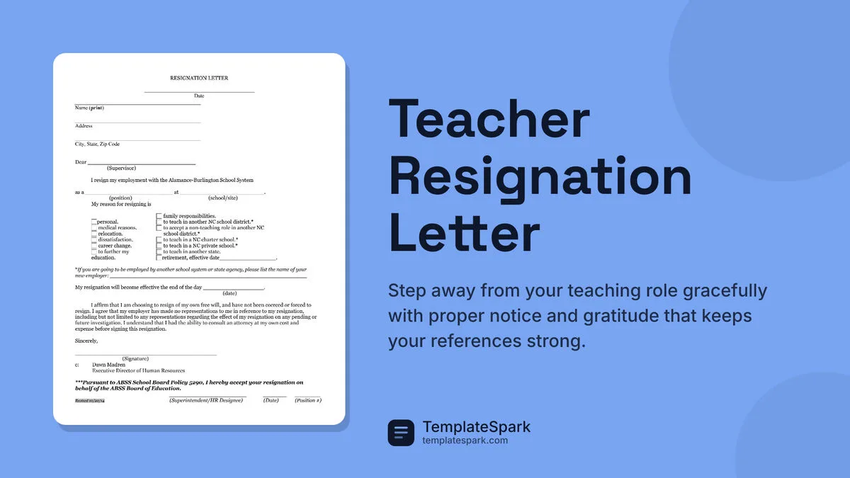 Teacher Resignation Letter Teacher Resignation Letter