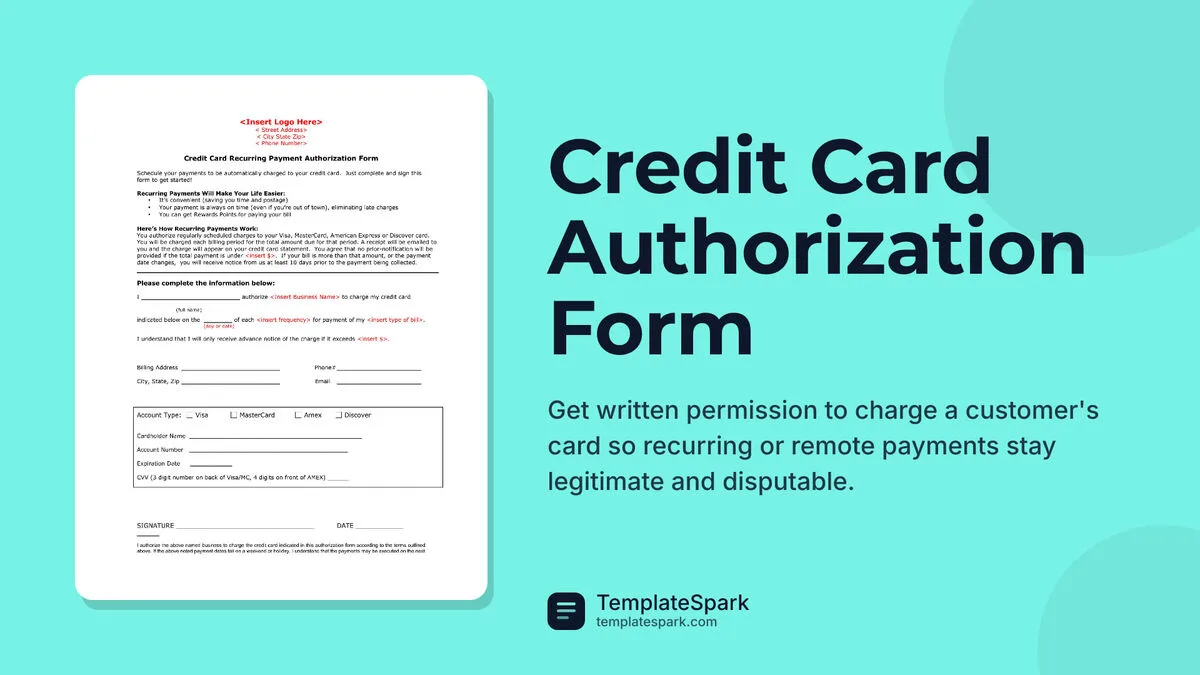 Credit Card Authorization Form Credit Card Authorization Form