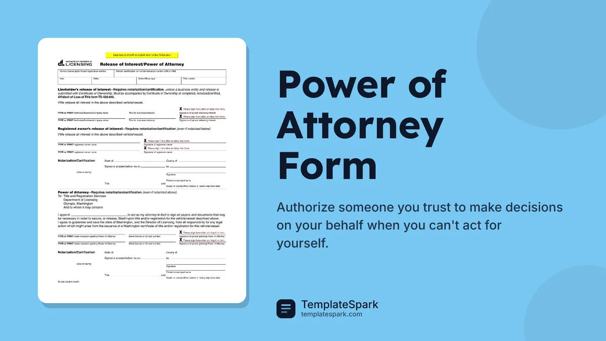 Power of Attorney Form Power of Attorney Form