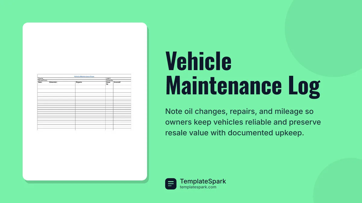 Vehicle Maintenance Log Vehicle Maintenance Log