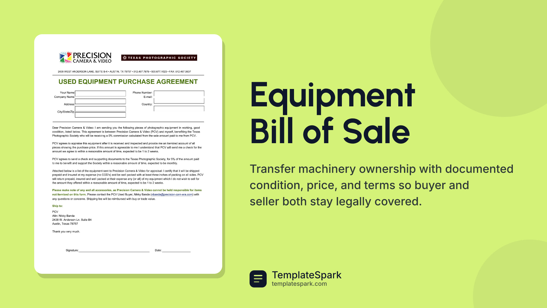 Equipment Bill of Sale preview