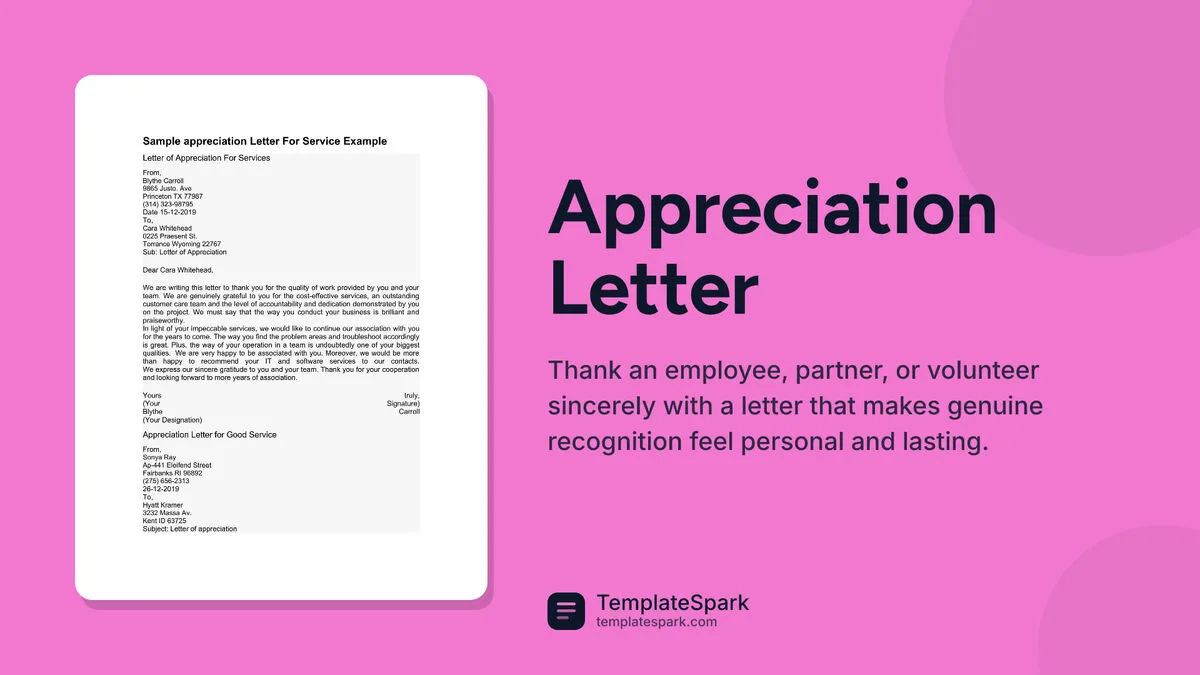 Appreciation Letter Appreciation Letter