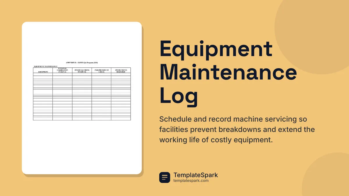 Equipment Maintenance Log Equipment Maintenance Log
