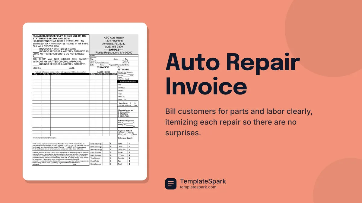 Auto Repair Invoice Auto Repair Invoice