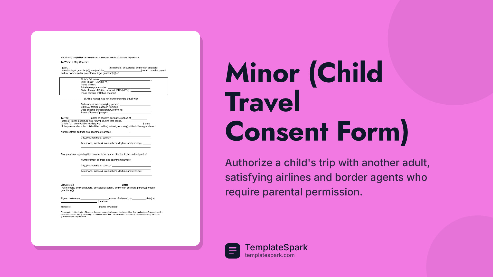 Minor (Child Travel Consent Form)