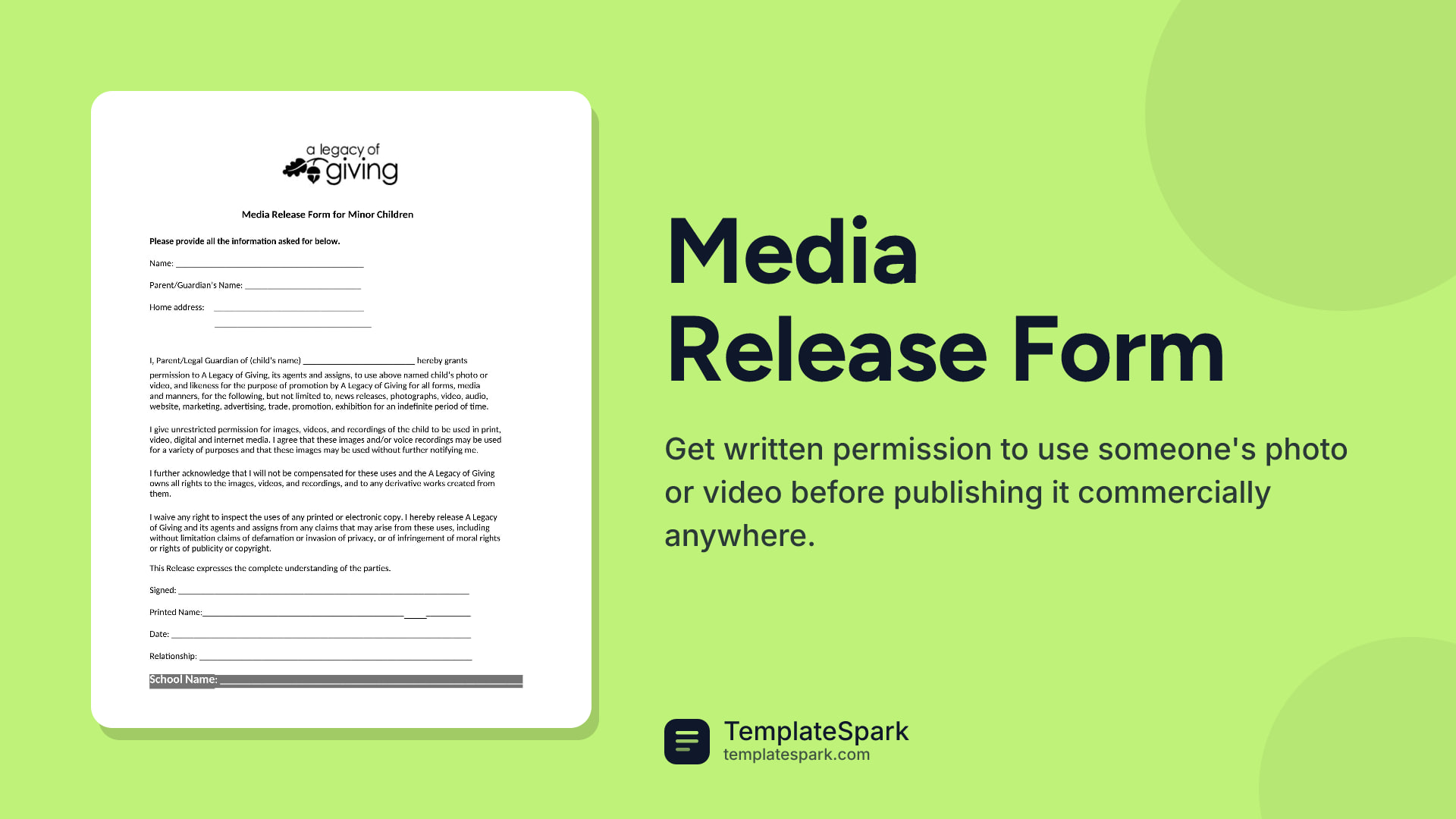 Media Release Form preview