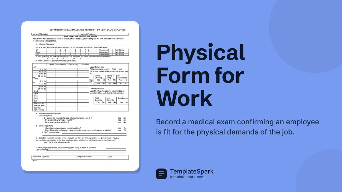 Physical Form for Work Physical Form for Work