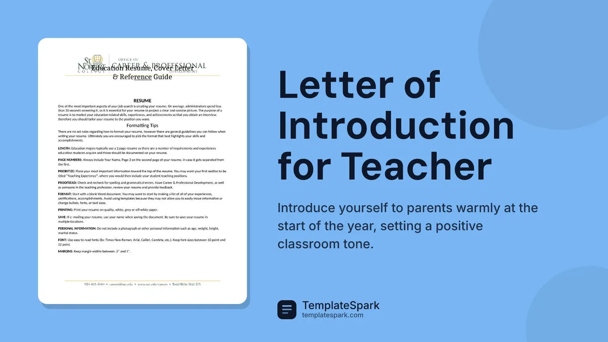 Letter of Introduction for Teacher Letter of Introduction for Teacher