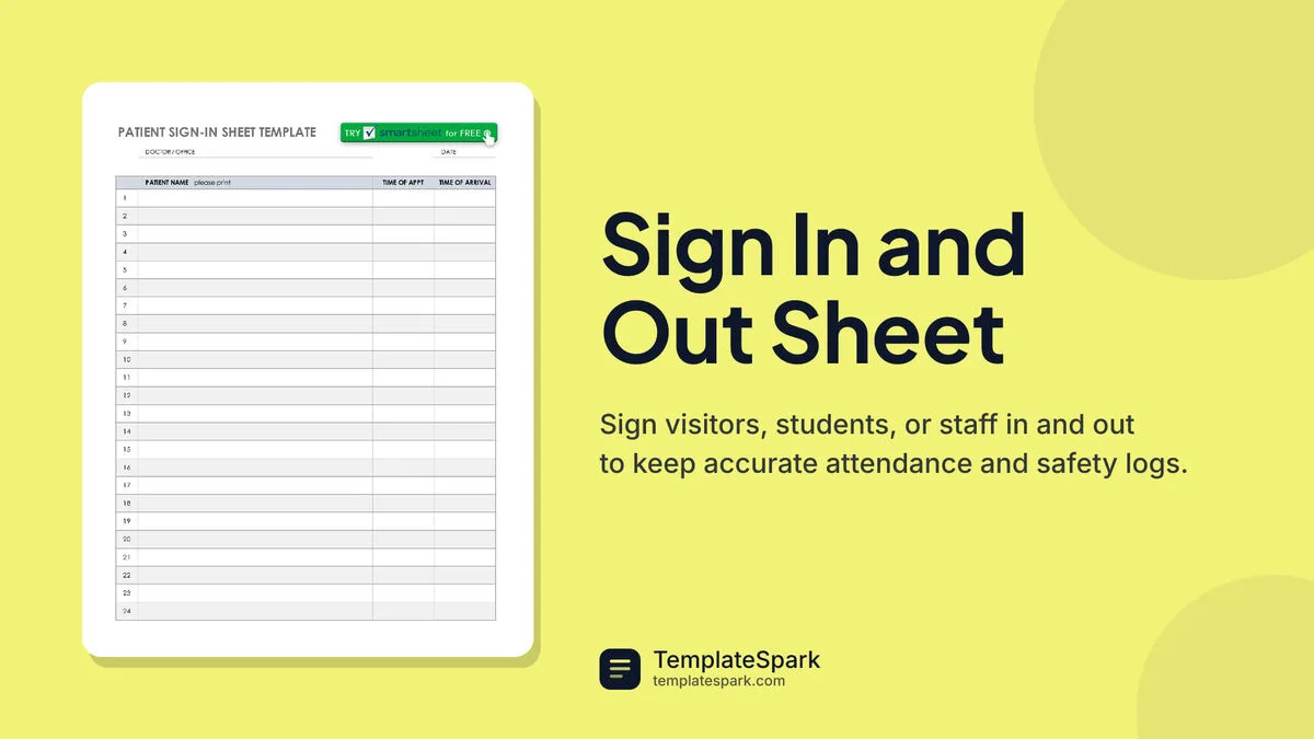 Sign In and Out Sheet Sign In and Out Sheet