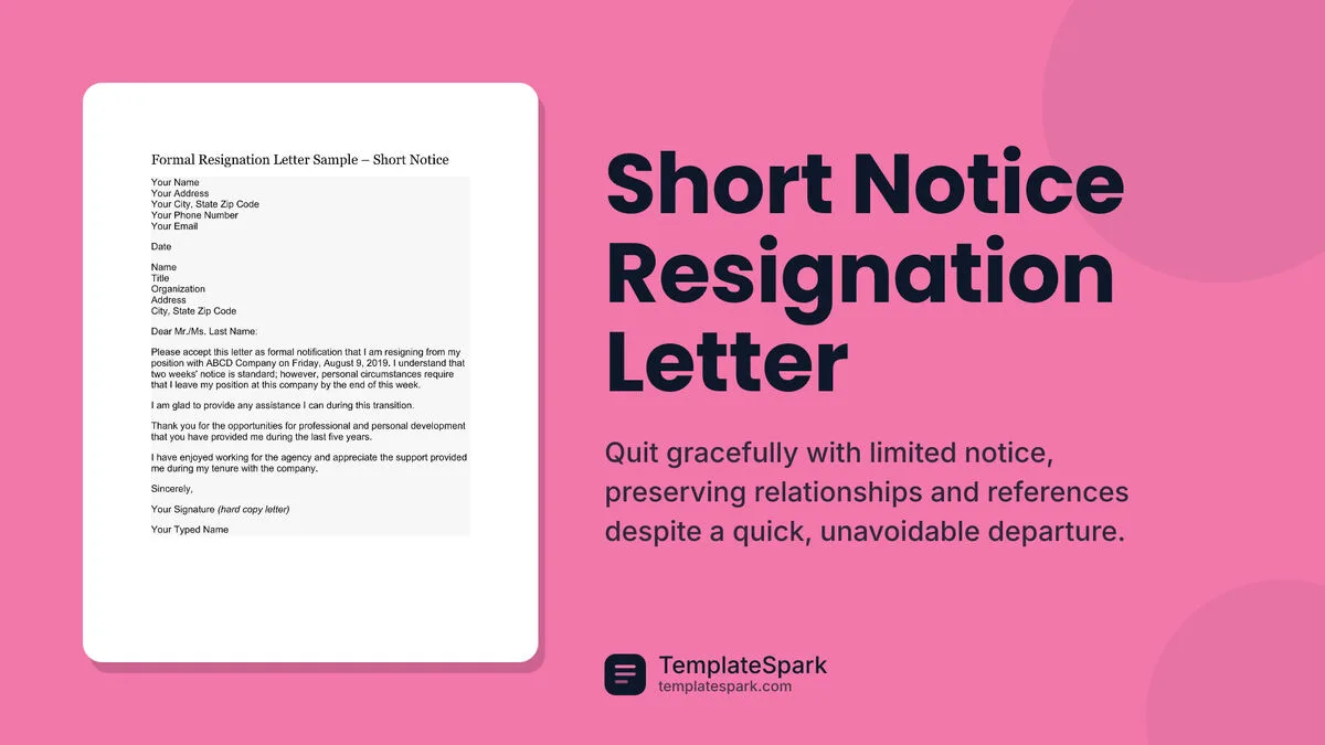 Short Notice Resignation Letter Short Notice Resignation Letter