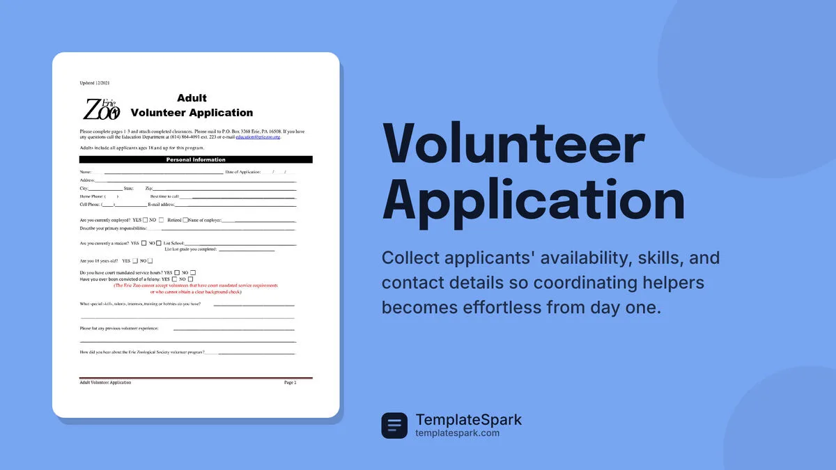 Volunteer Application Volunteer Application