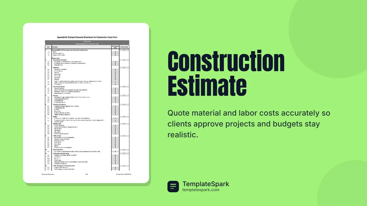 Construction Estimate Construction Estimate