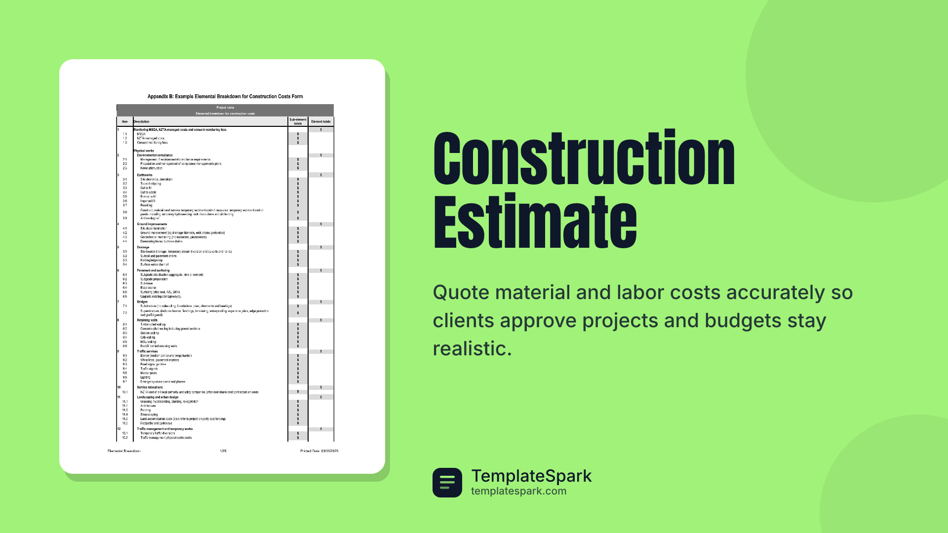 Construction Estimate preview