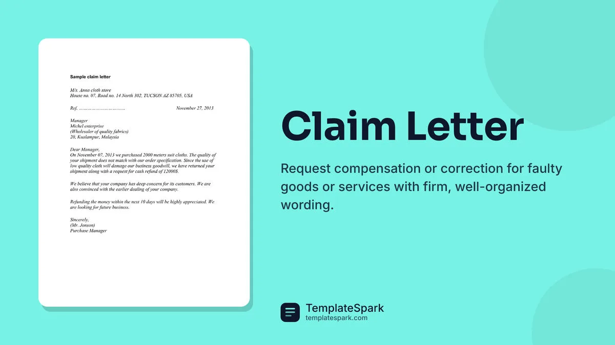 Claim Letter Claim Letter