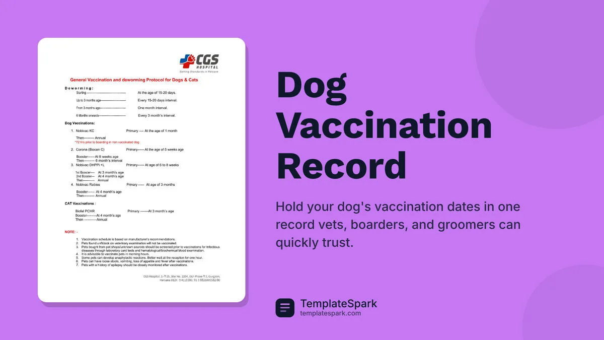 Dog Vaccination Record Dog Vaccination Record
