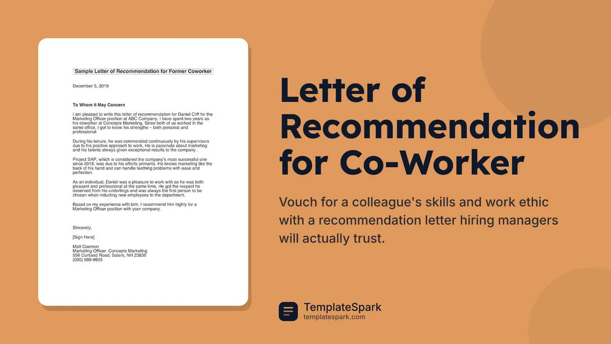 Letter of Recommendation for Co-Worker Letter of Recommendation for Co-Worker