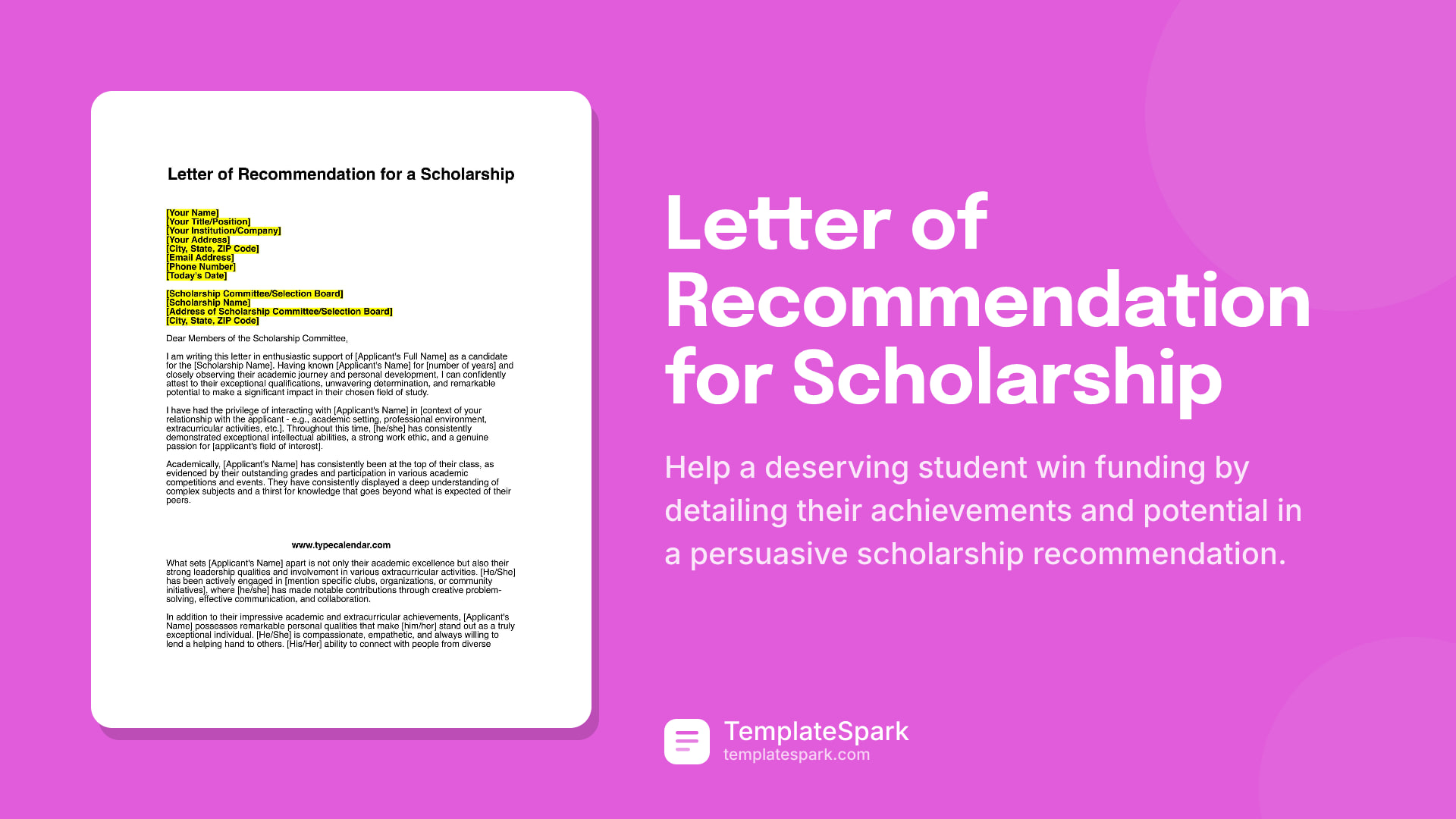 Letter of Recommendation for Scholarship