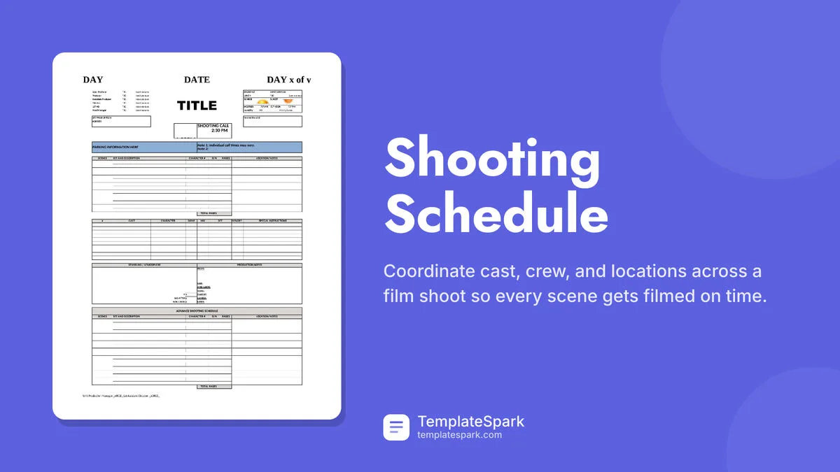 Shooting Schedule Shooting Schedule