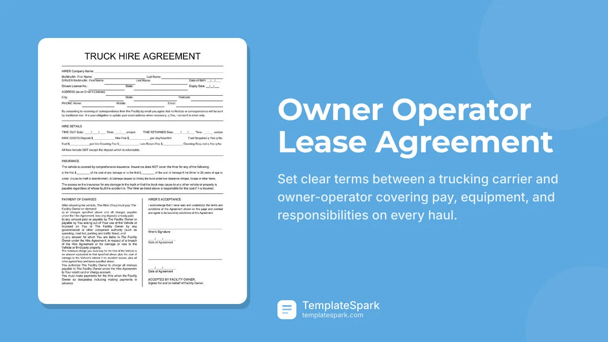 Owner Operator Lease Agreement Owner Operator Lease Agreement
