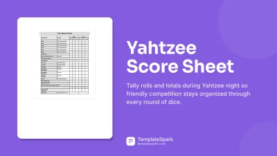 Yahtzee Score Sheet
